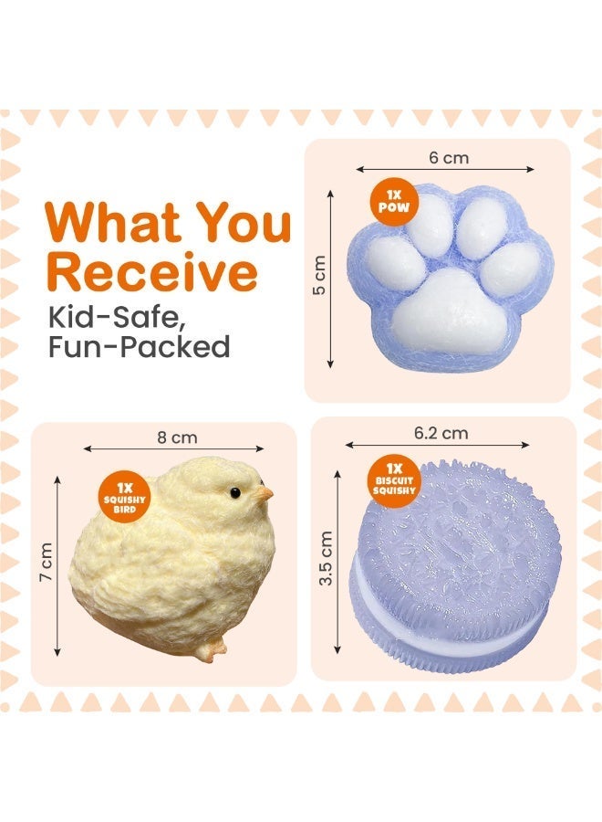 GlamourPie Taba Squishy Toy Set – 1 Chick, 1 Paw, 1 cookie Soft Stress Relief Squishy Toys for Kids and Adults Cute & Fun for Play, Collection, and Gift Perfect Squishy Toys for Bedroom, Home, and Office - Image 2